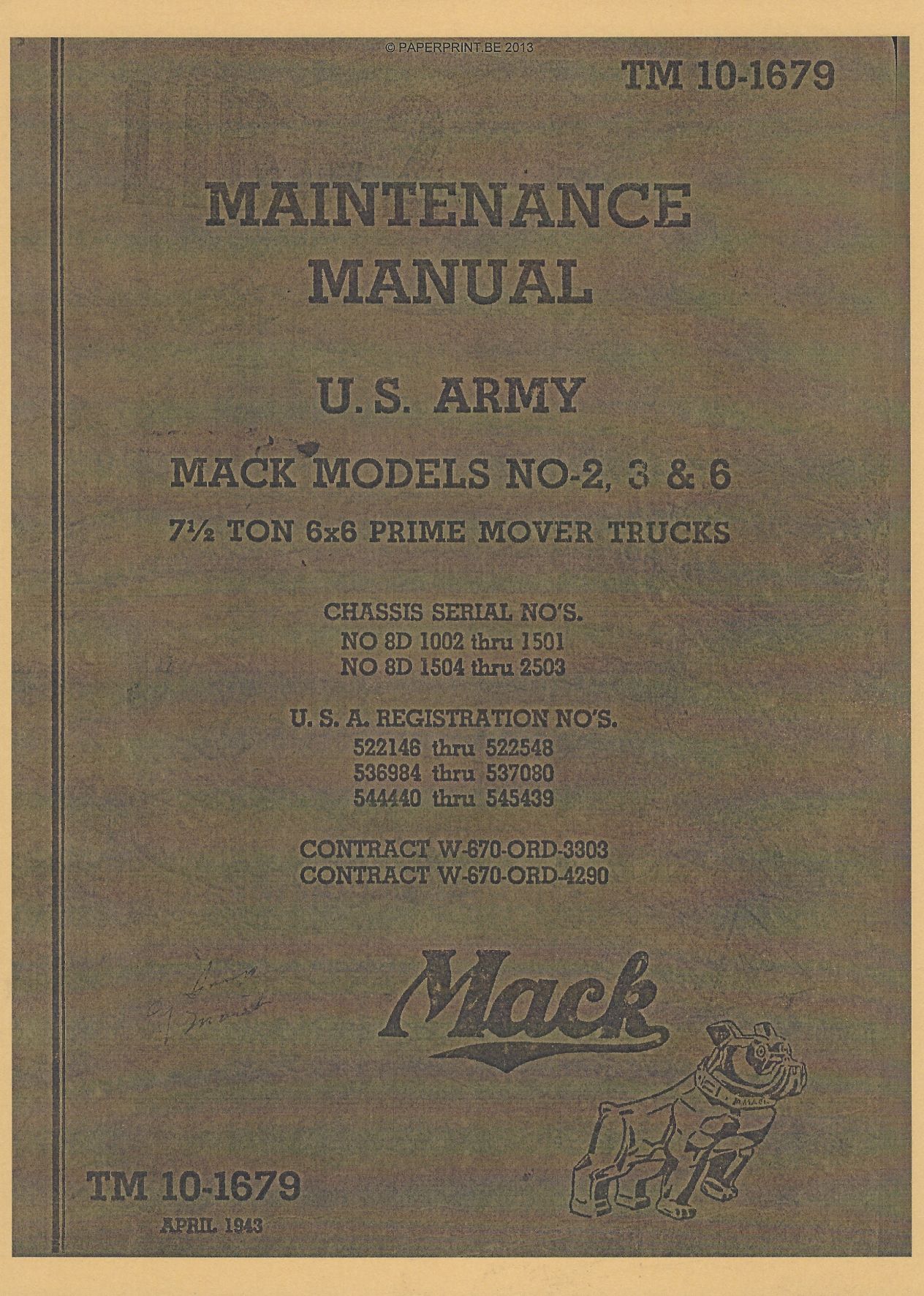 TM 10-1679 US MAINTENANCE MANUAL MACK MODELS NO-2, 3 & 6